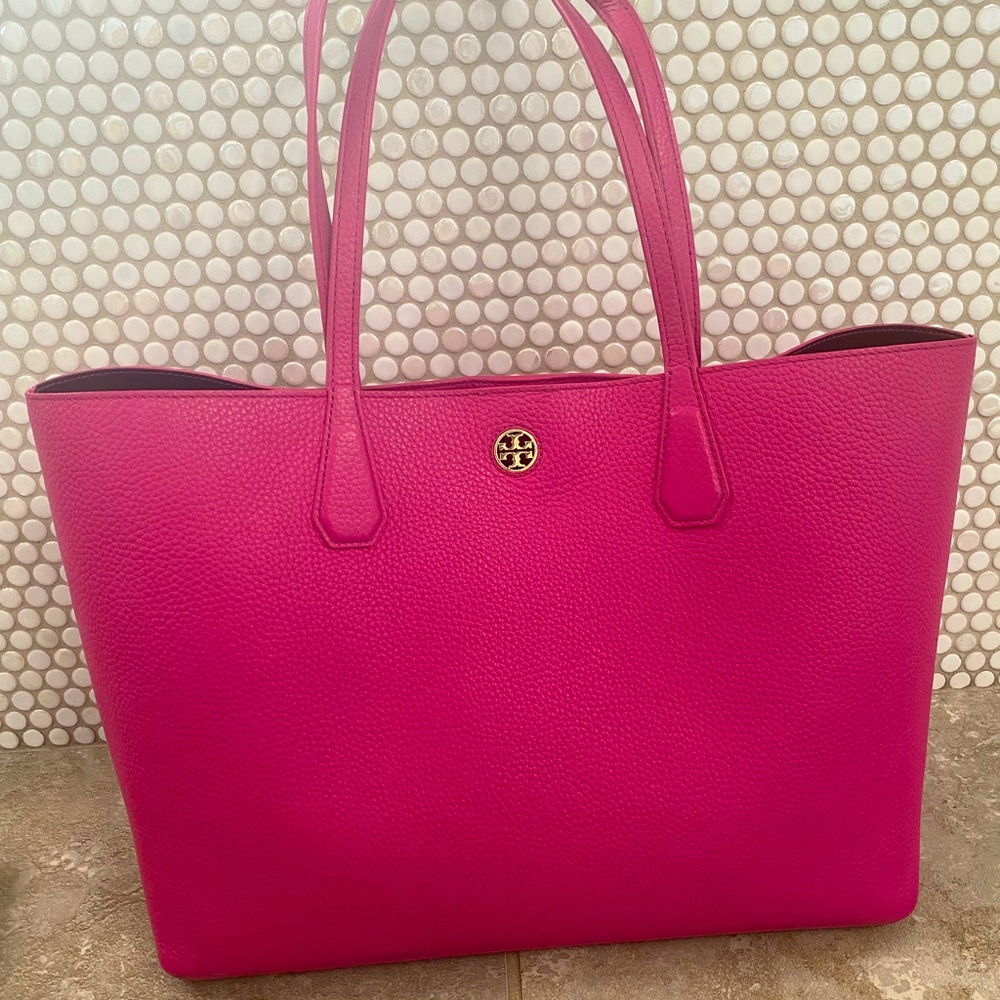 Hot Pink Tory Burch Perry Leather Tote